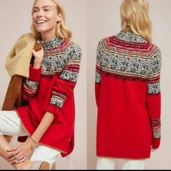 Anthropologie Moth Fair Isle Mock Neck Wool Alpaca Blend Sweater - Size Small - Picture 1 of 14